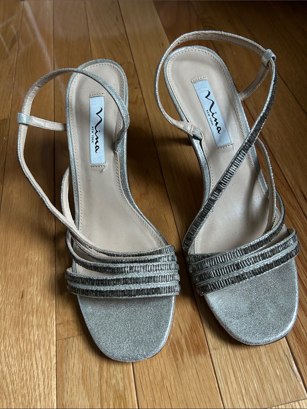 Nina Silver Strappy Glitter Heels